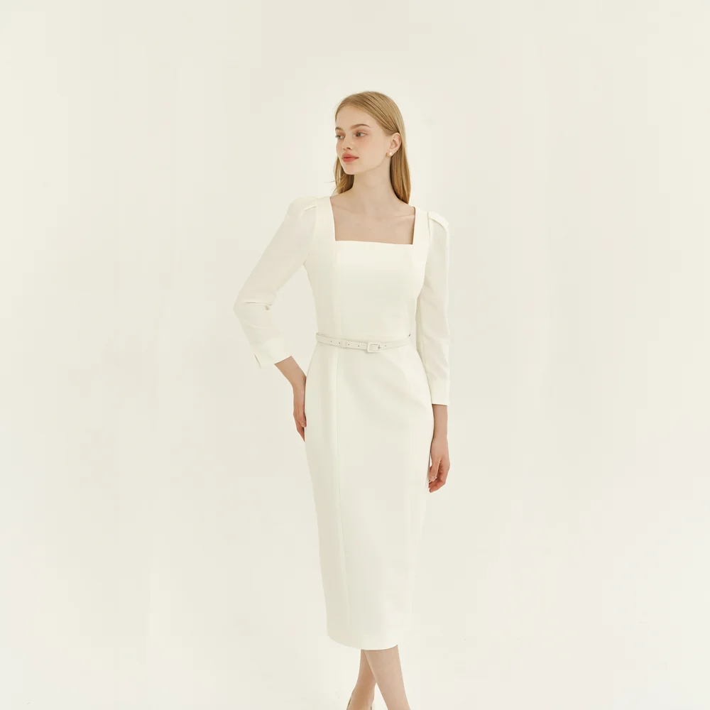 Square-neck Slim Dress(LL) / Ivory(4color)