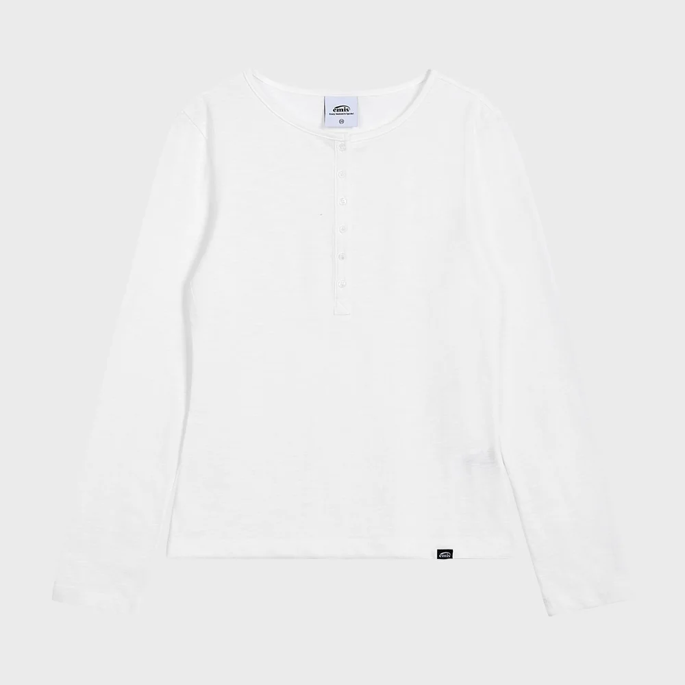 (W) SUMMER SLUB HENLEY NECK T-SHIRT-IVORY
