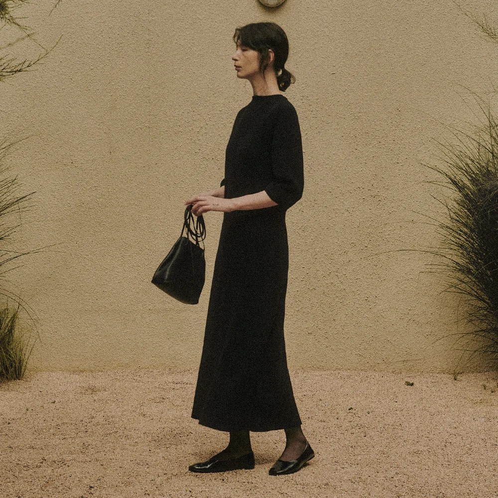 BAYEN HIGH-NECK KNIT LONG DRESS_BLACK
