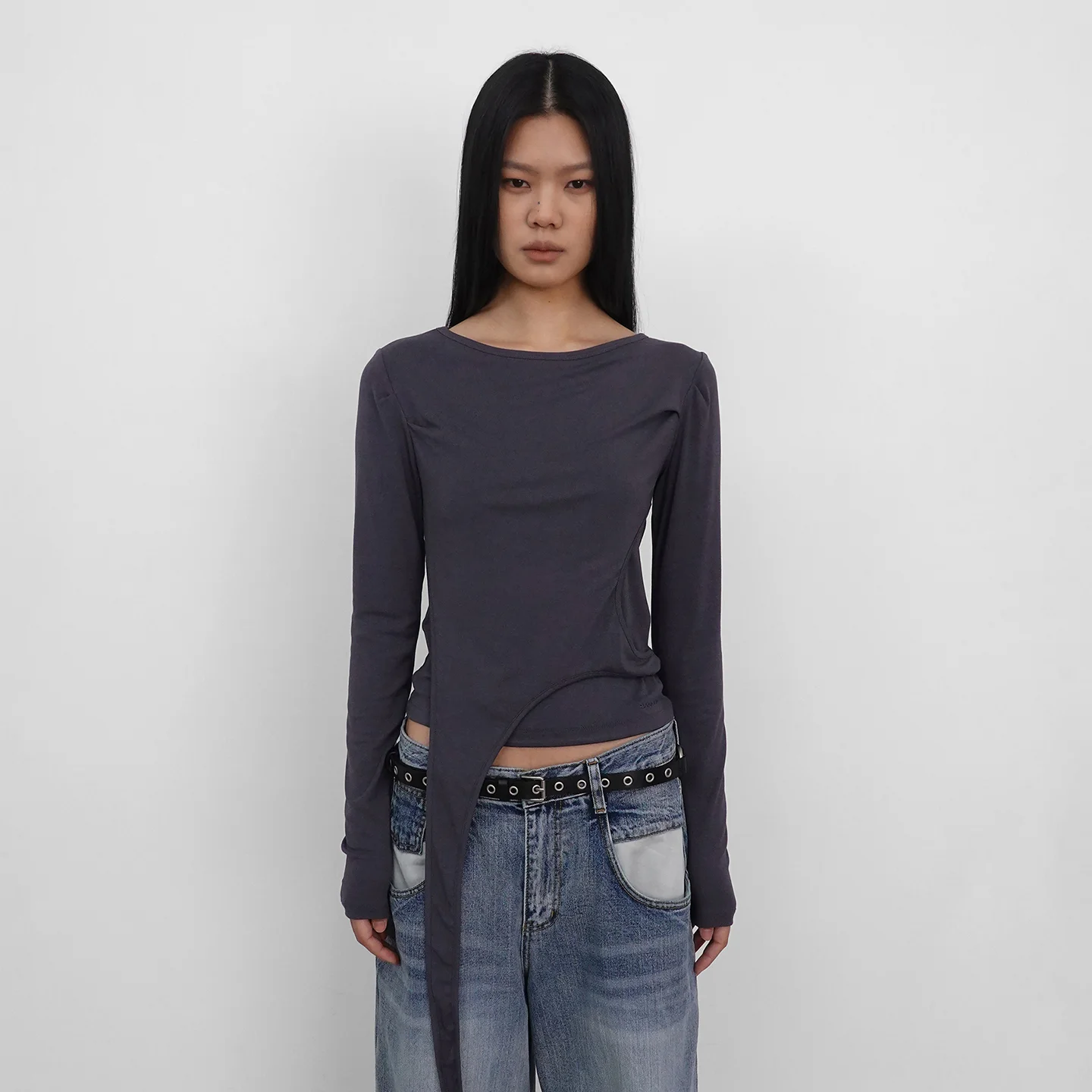 Layered Strap Long Sleeve_Charcoal
