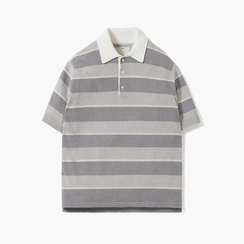 Short Sleeve Rugby Polo Knit (Light Gray)