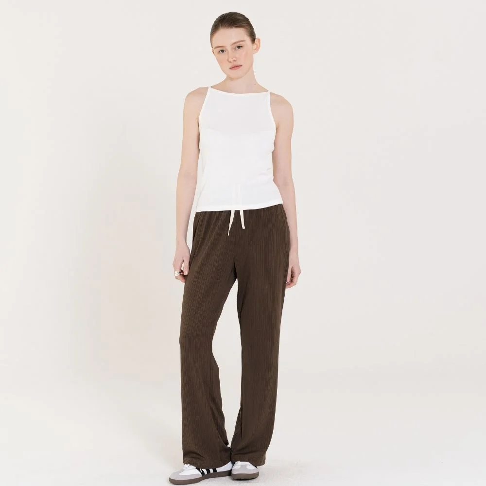 Semi wide Pleats Banding Pants 啡色