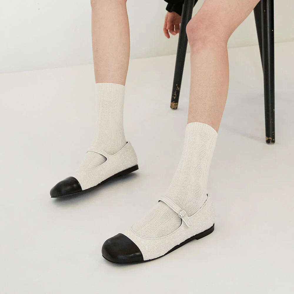 Lua Mary Jane Flats Tweed White
