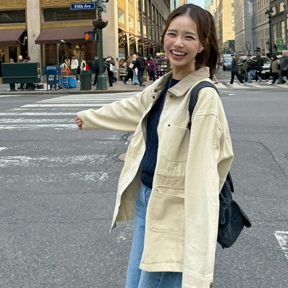 Cotton washed work jacket - Light beige