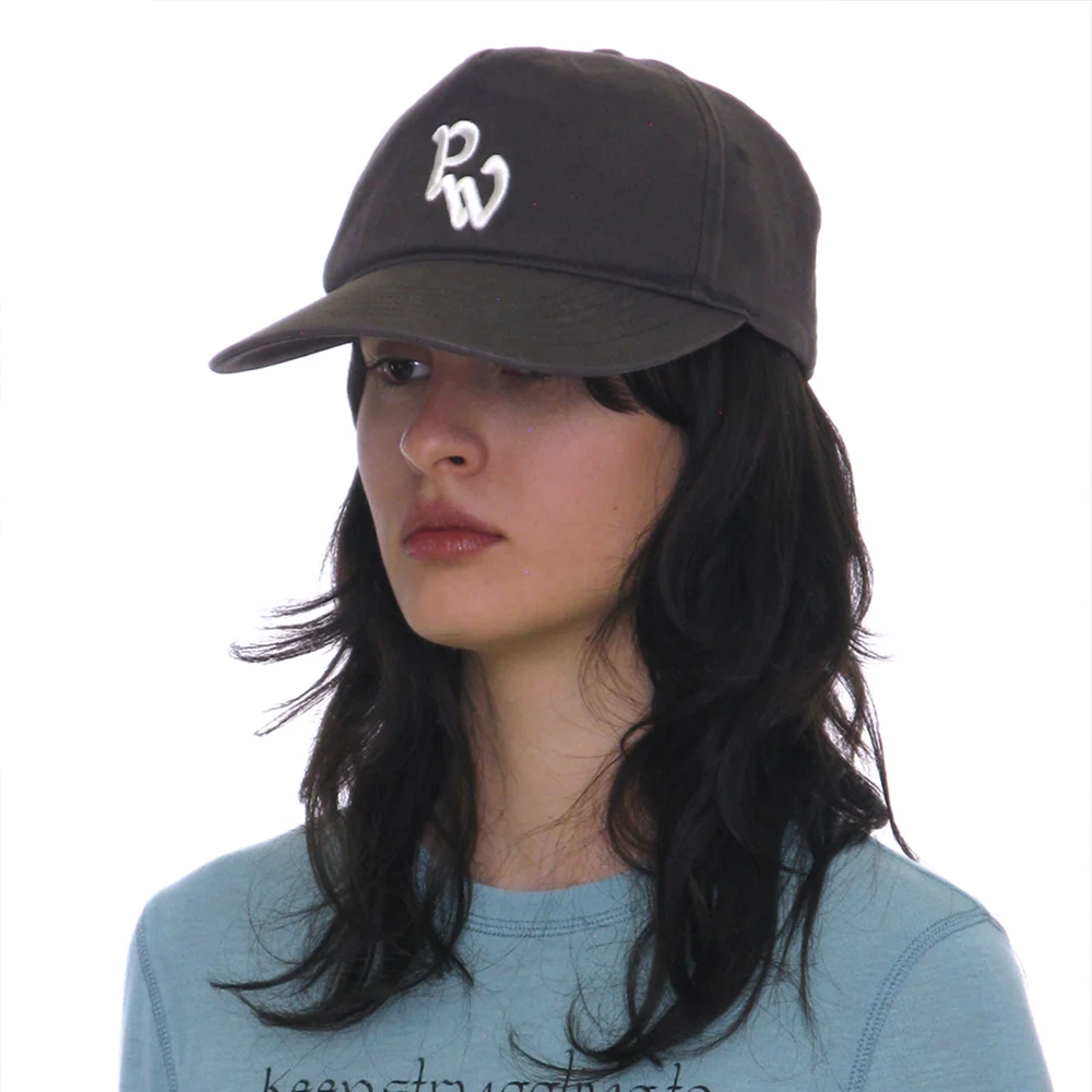WASHED PW EMBROIDERED GRANDAD CAP_CHARCOAL