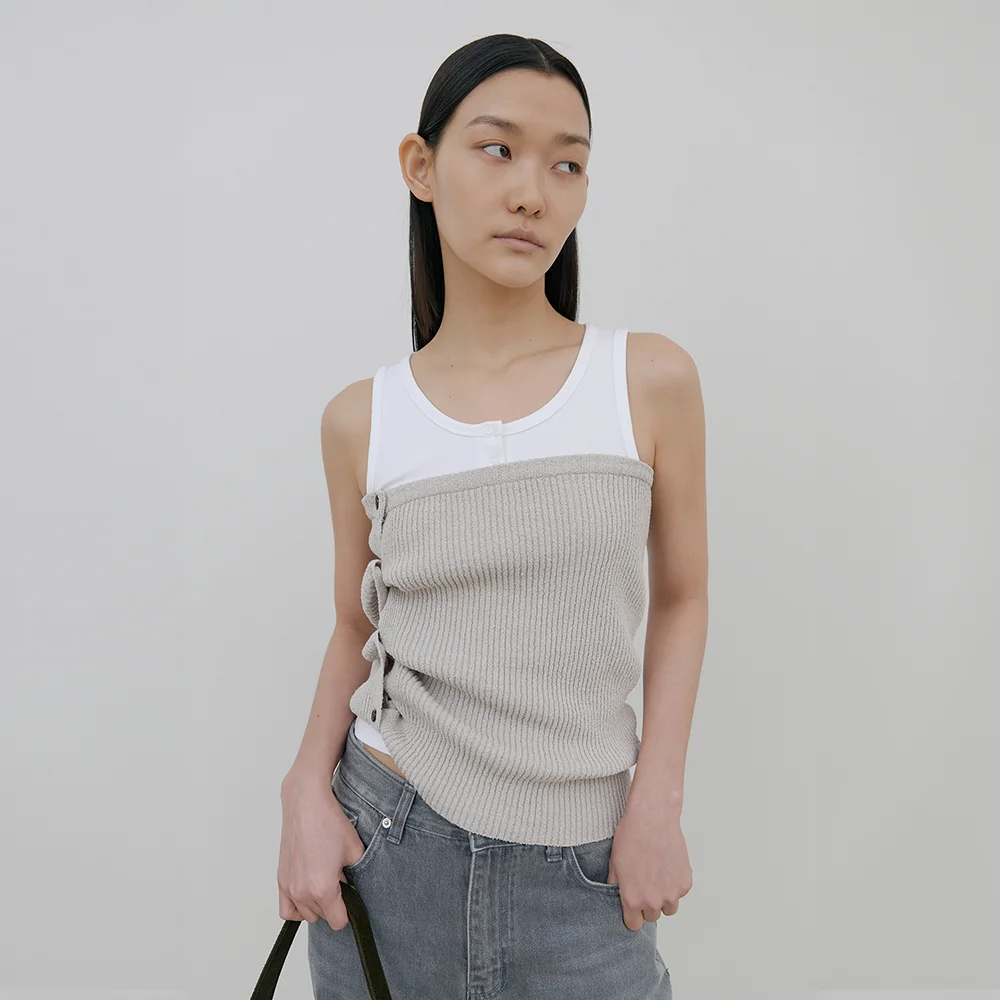 Knit Button Bustier (stone beige)