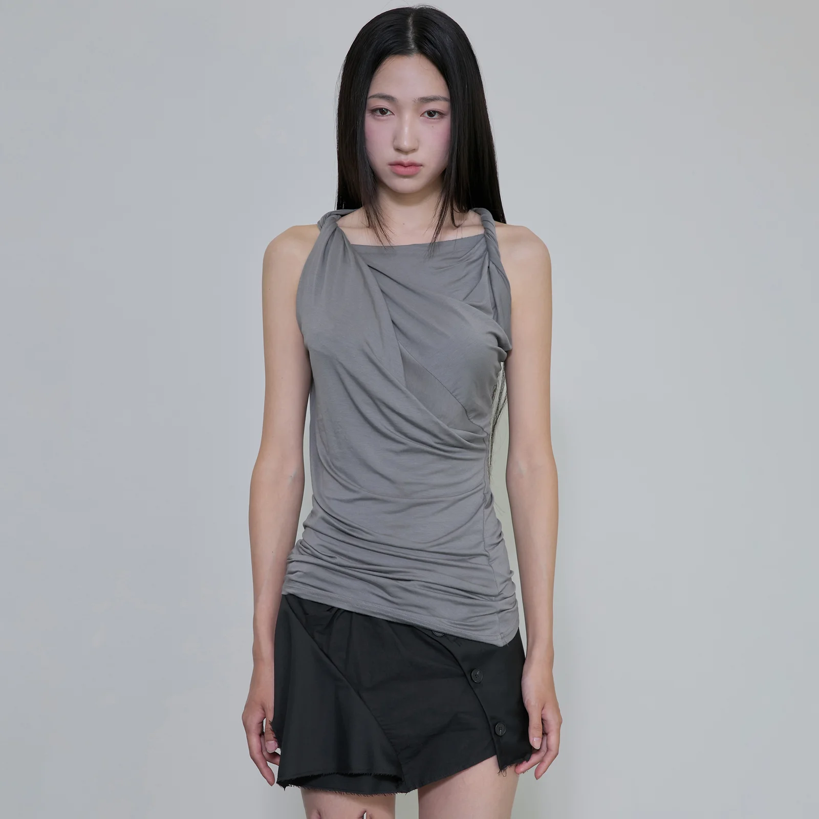 Braided Asymmetrical Sleeveless (FL-166_Gray)
