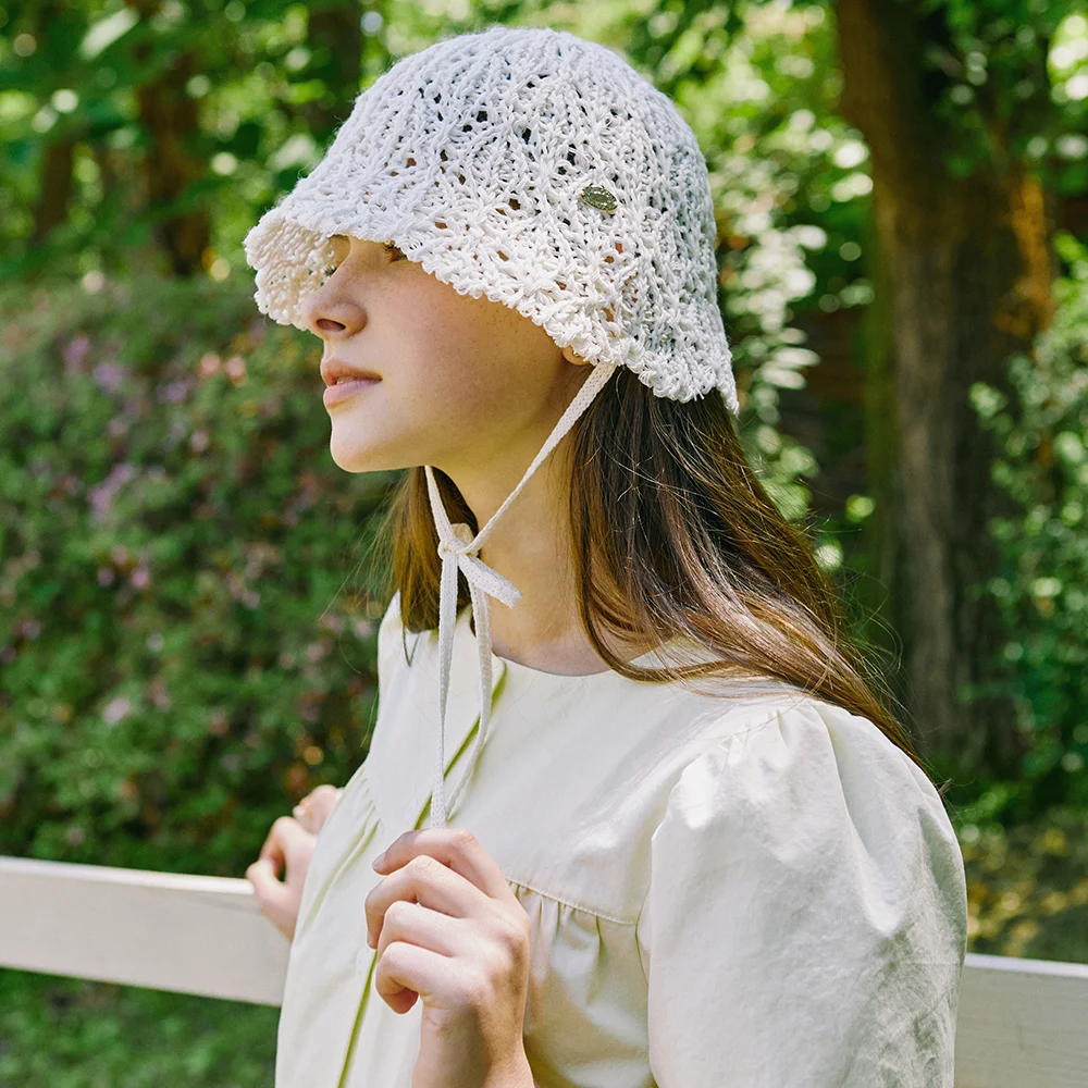 Strap Paper Knit Bucket Hat - Ivory