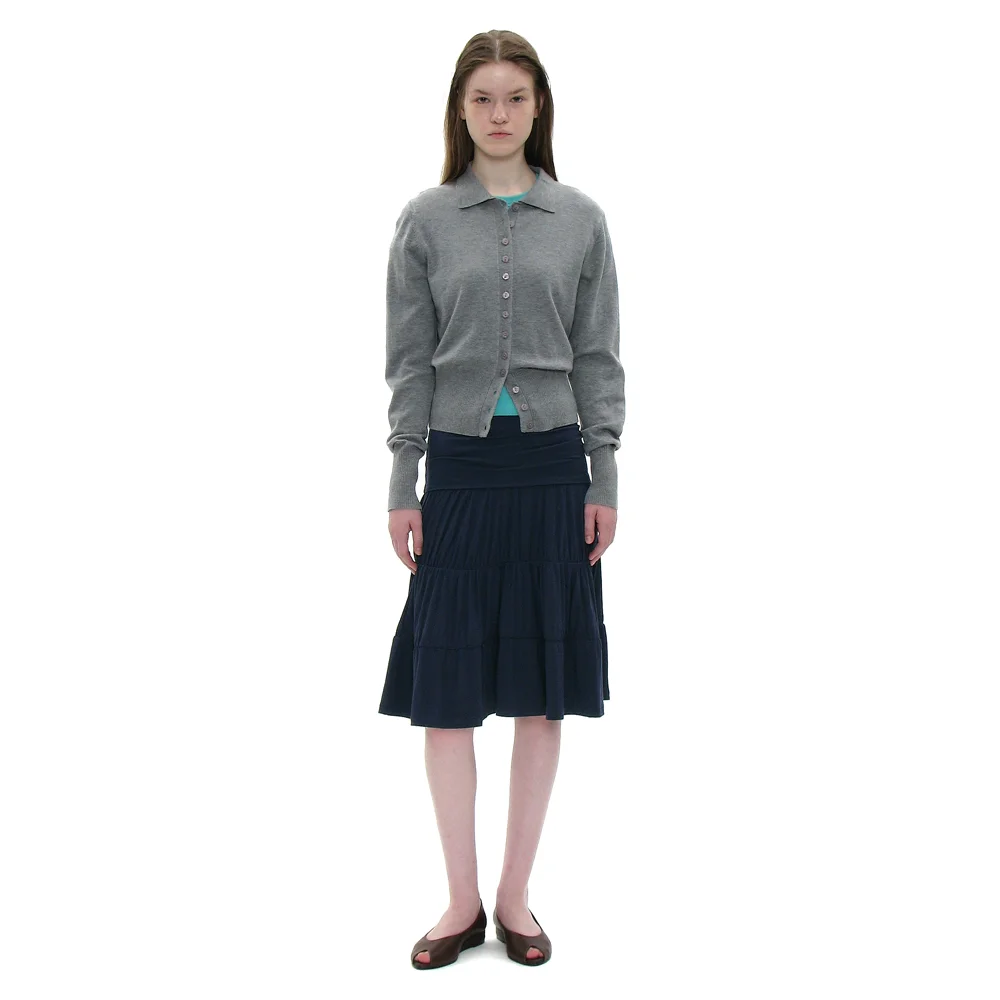 PWC JERSEY SHIRRING TIERED MIDI SKIRT_NAVY