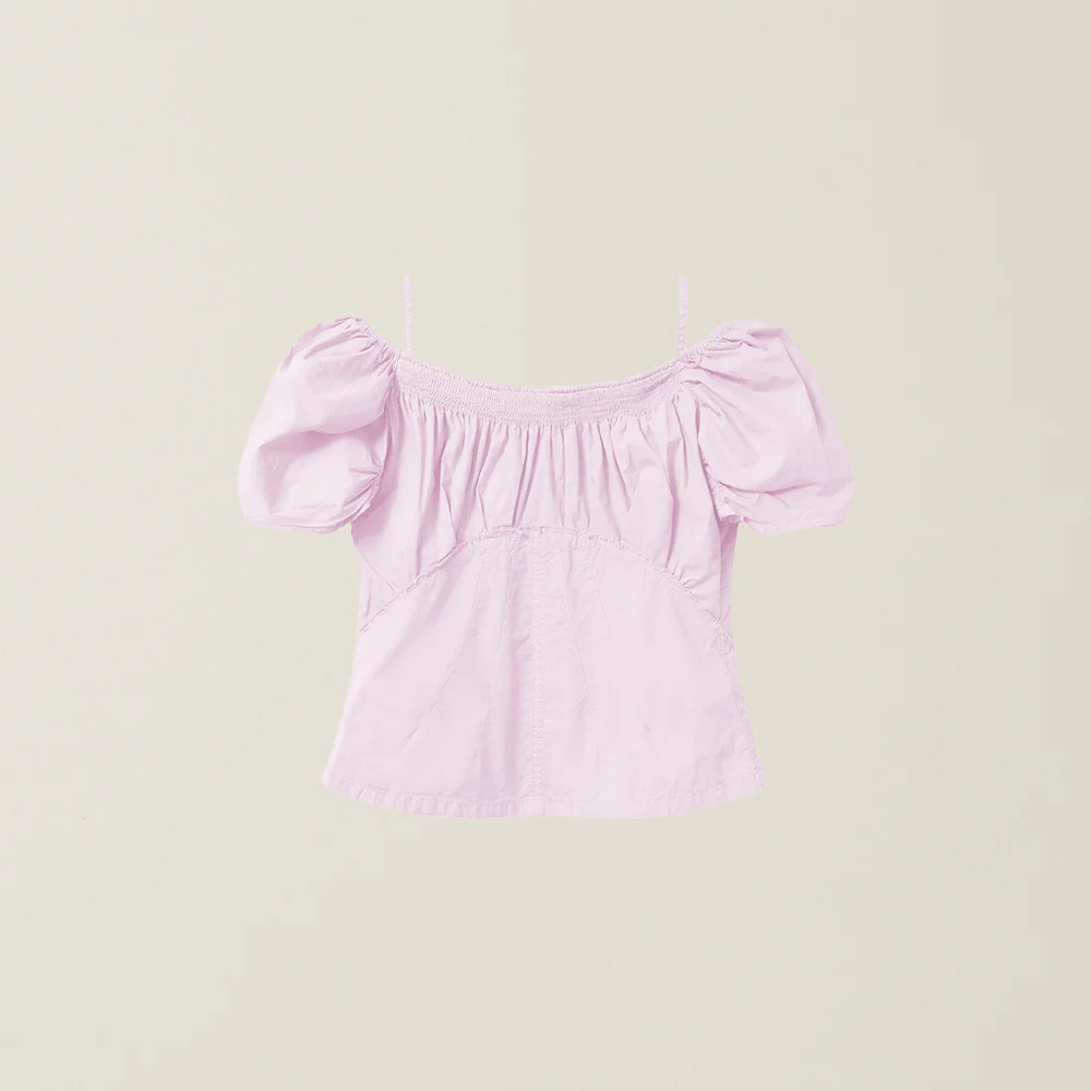 WOMENS SMOCKED BLOUSE SHELL PINK