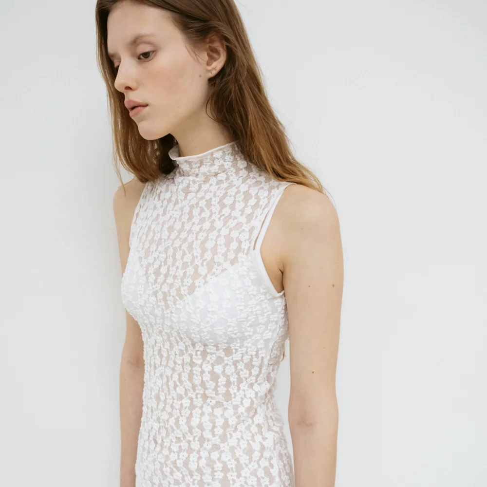Fitted Lace Jersey Top (White)