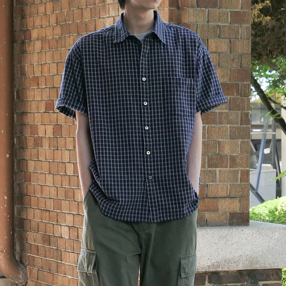 WRINKLE CHECK HALF SHIRT