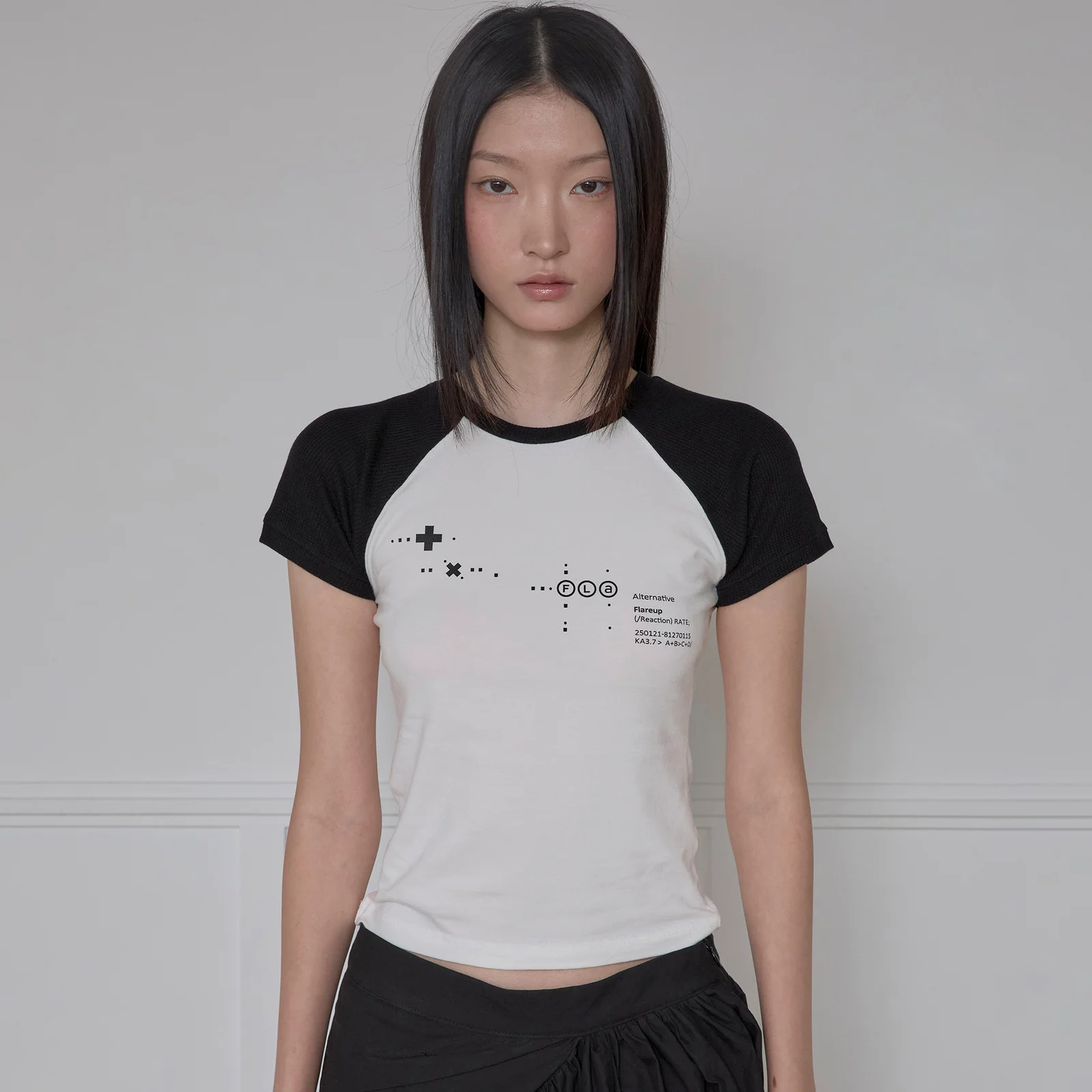 Muta Waffle Raglan T-Shirt (FL-154_Black&White)