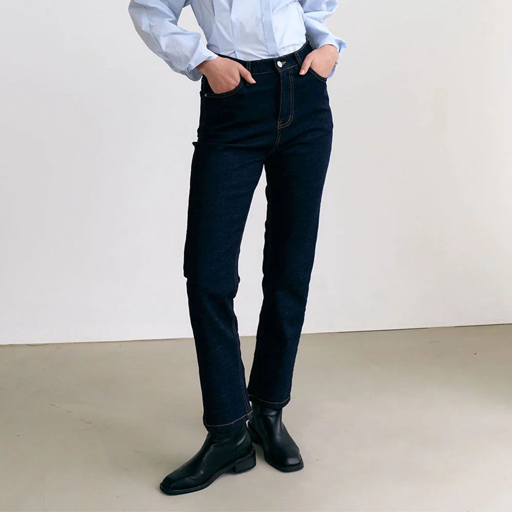6A Straight-fit raw denim pants (Navy)