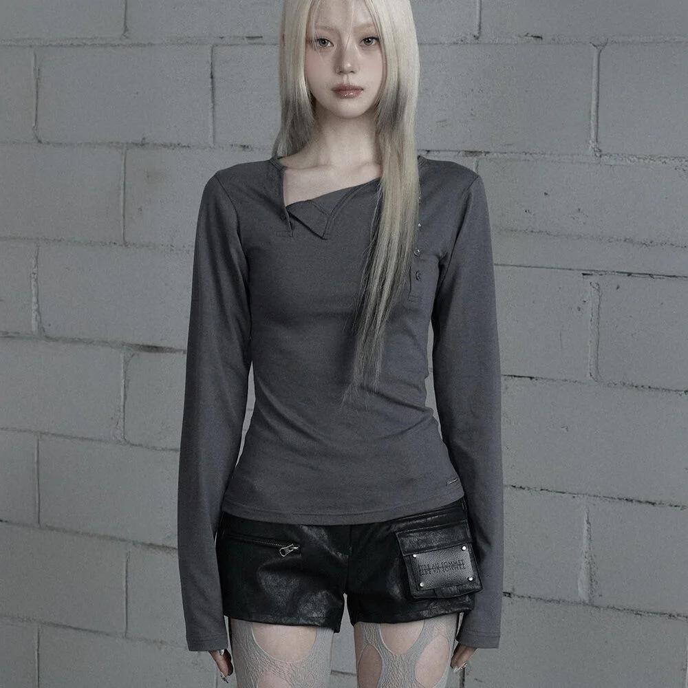 Two-Line Button Long Sleeve (Dark Gray)