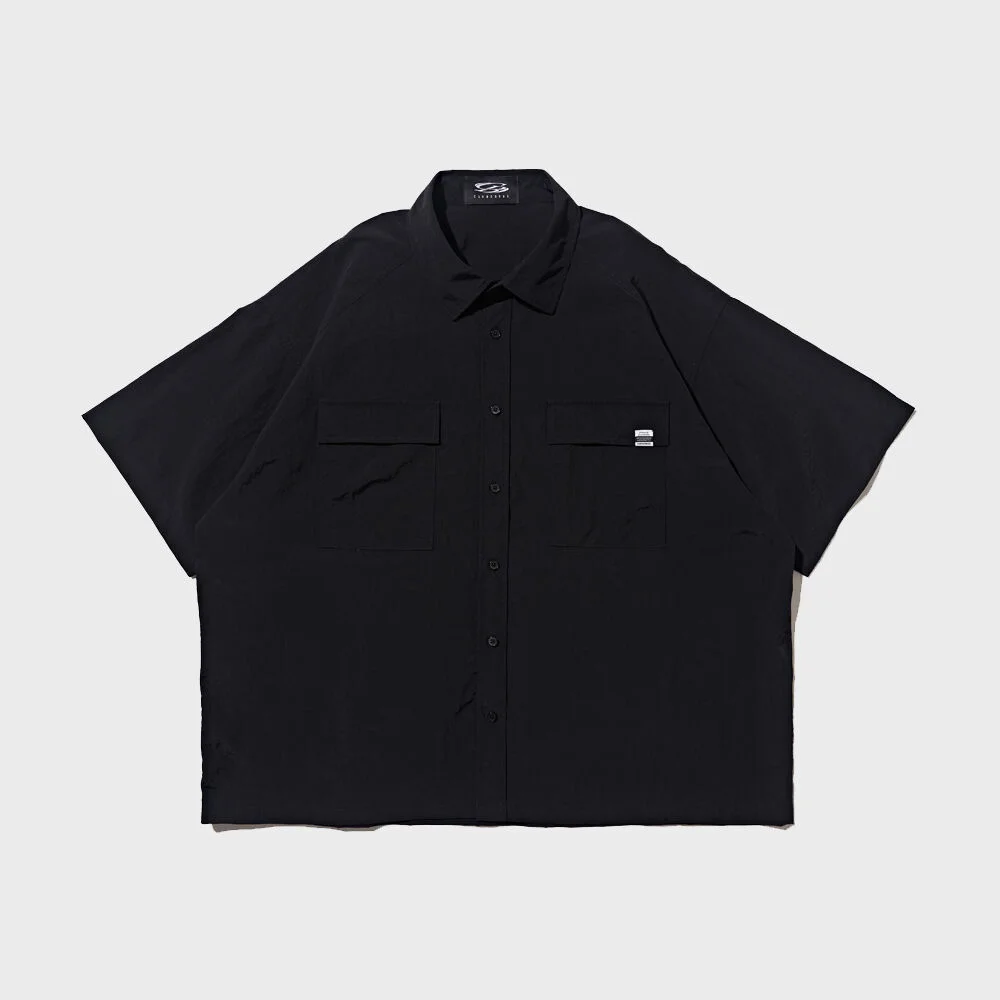 NYLON OVER POCKET SHORT SLEEVE SHIRT (BLACK)