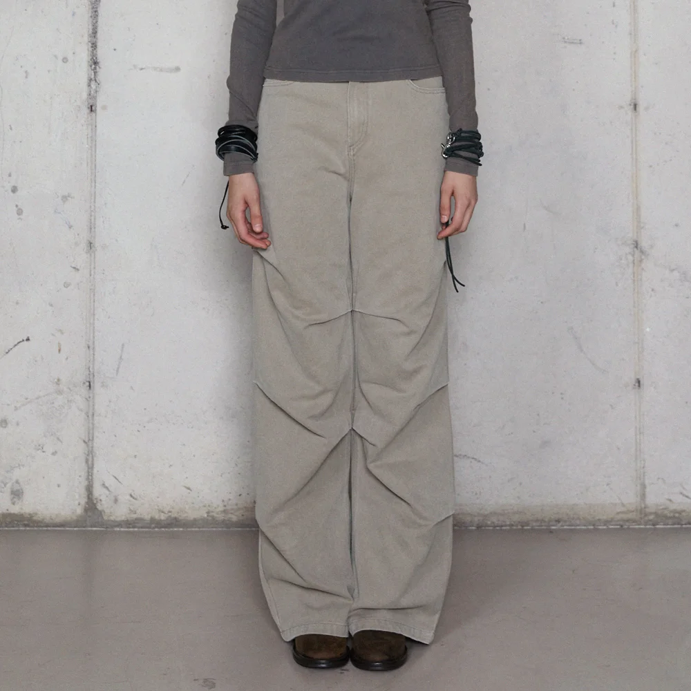 SIDE TUCK DENIM PANTS BROWN BR4DP002