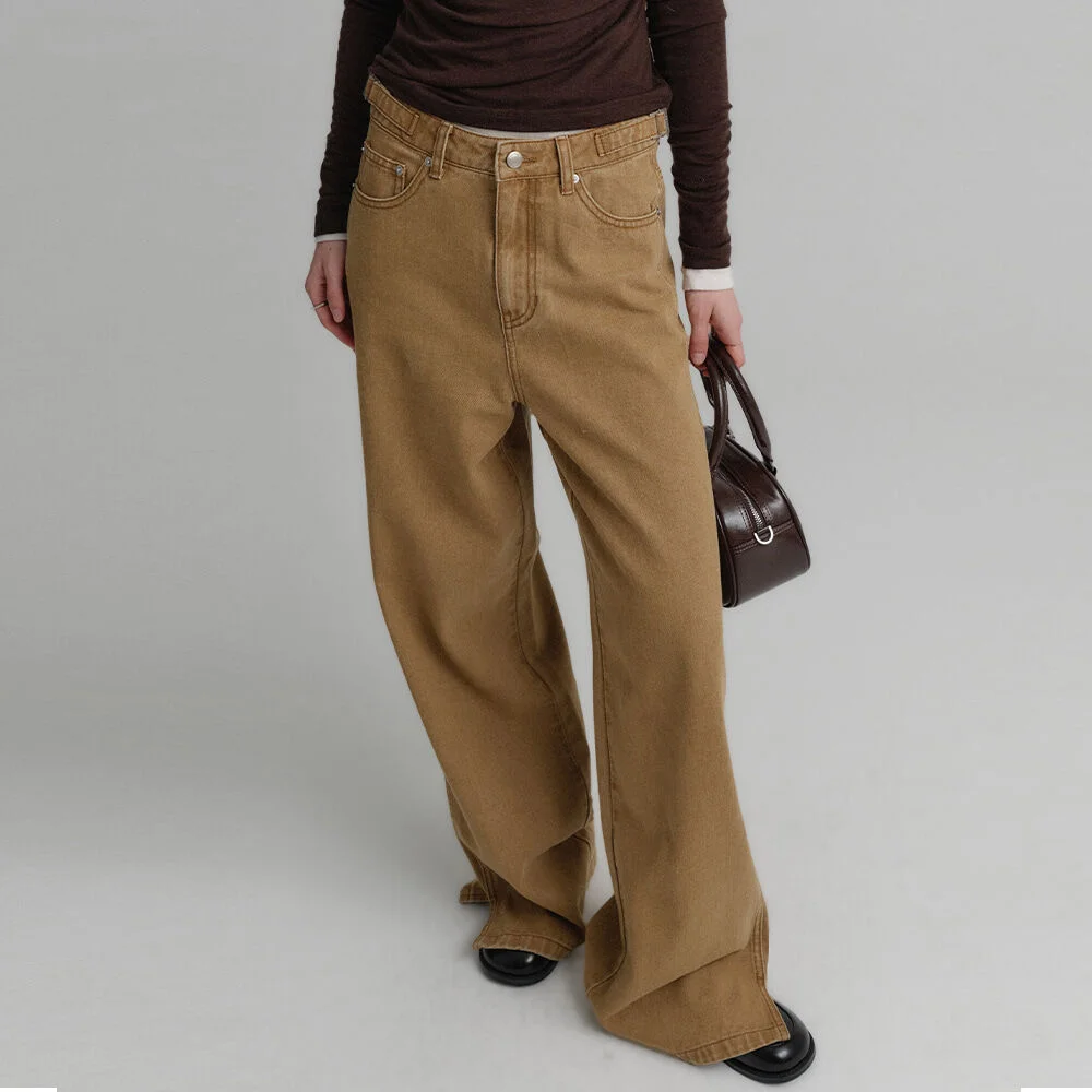 都市 直筒 側邊 開衩 牛仔 褲子_米色 / URBAN STRAIGHT SIDE SLIT DENIM PANTS_BEIGE