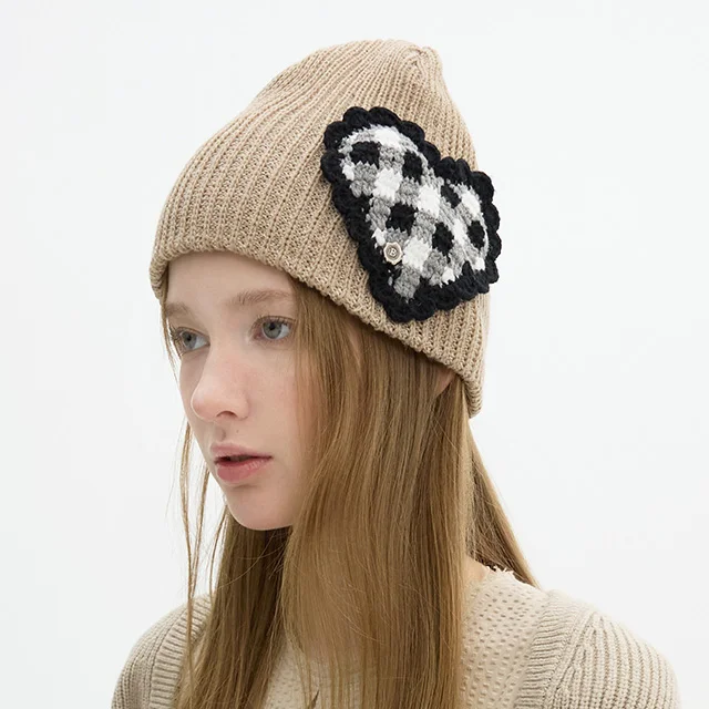 Tricot Heart Beanie - Beige
