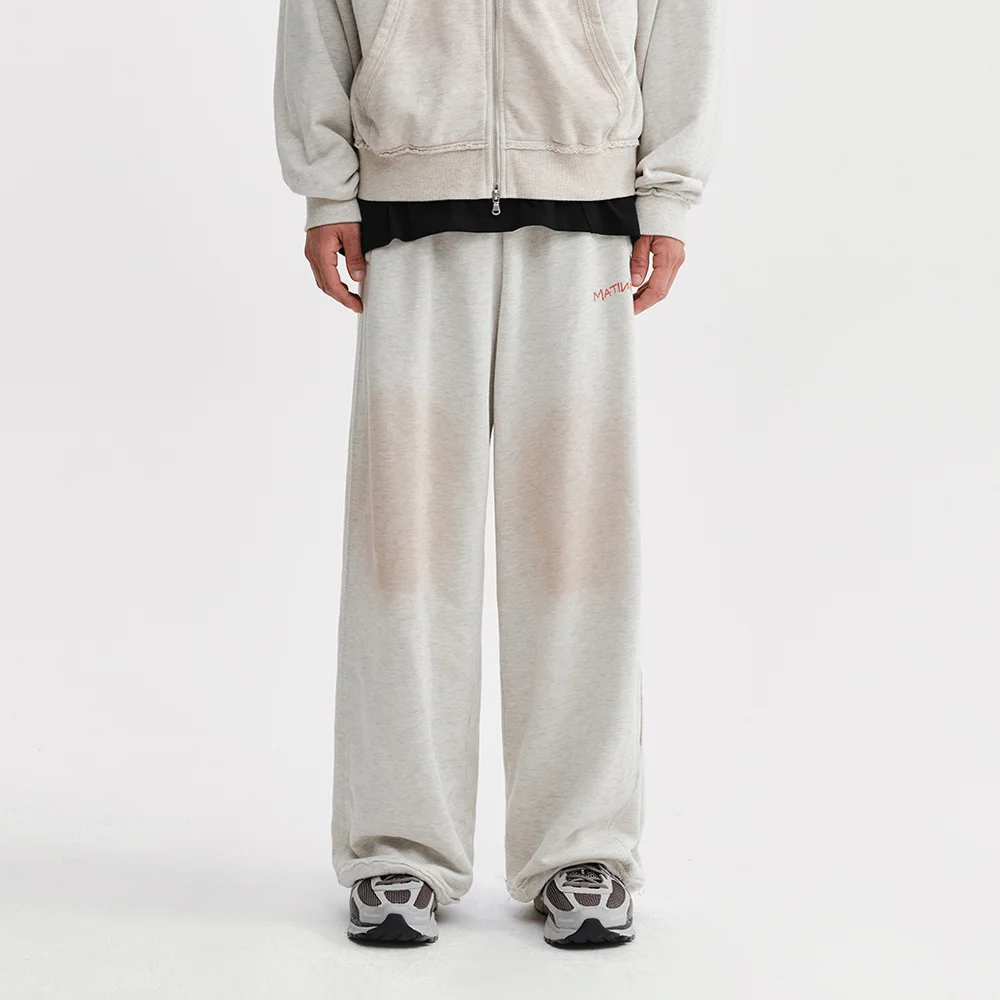 VINTAGE WASHED COLOR CONTRAST SWEATPANTS IN LIGHT BEIGE