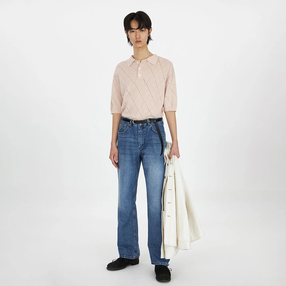 23SS Argyle Knit Collar Half T-Shirt Pink