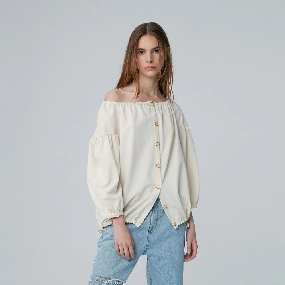 Blouse Blouson Half S Light Beige