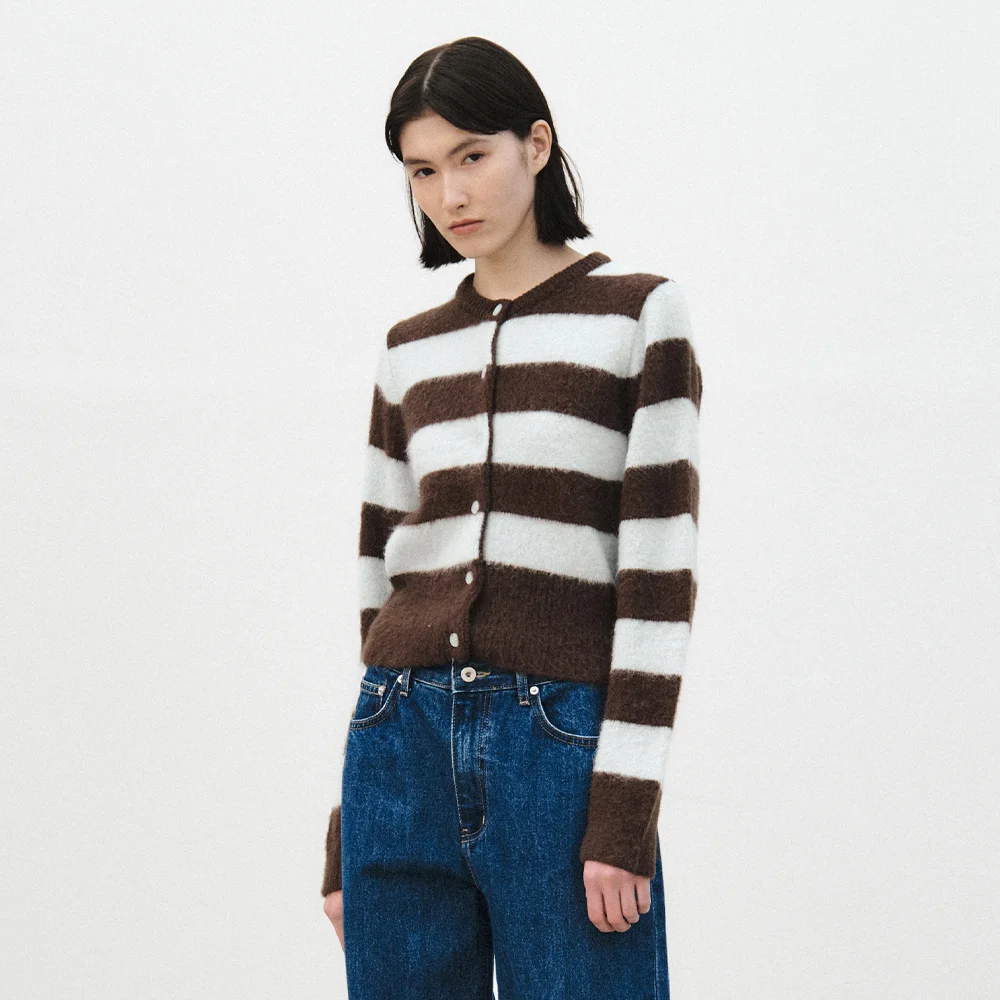 two tone cardigan - sky brown