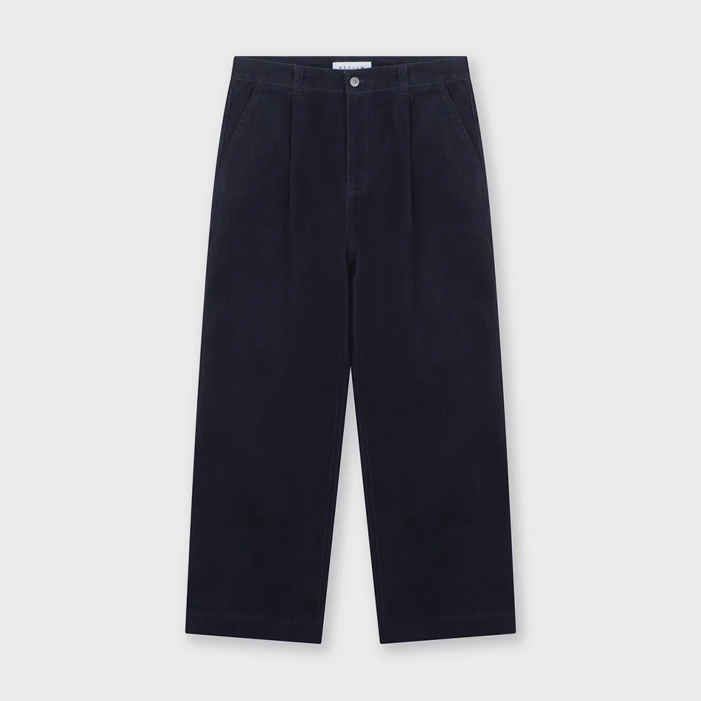 VELVET DENIM ONE TUCK CURVED PANTS INDIGO