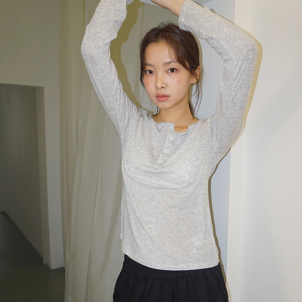 (woman) 透視 亨利領 長袖_Gray