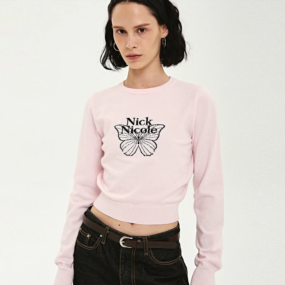 MINI BUTTERFLY SIGNATURE SLEEVE KNIT_PINK BLACK