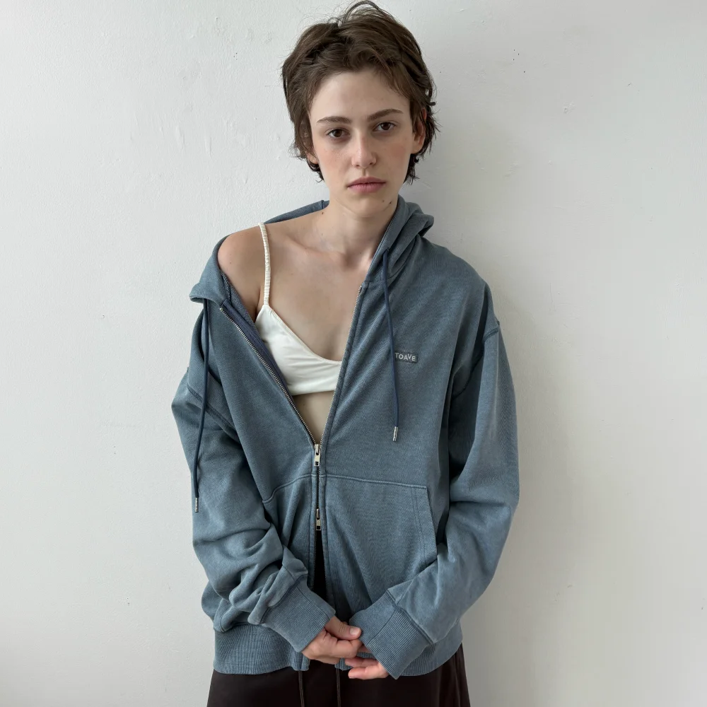 Stone Pigment Hood Zip-Up (Blue)