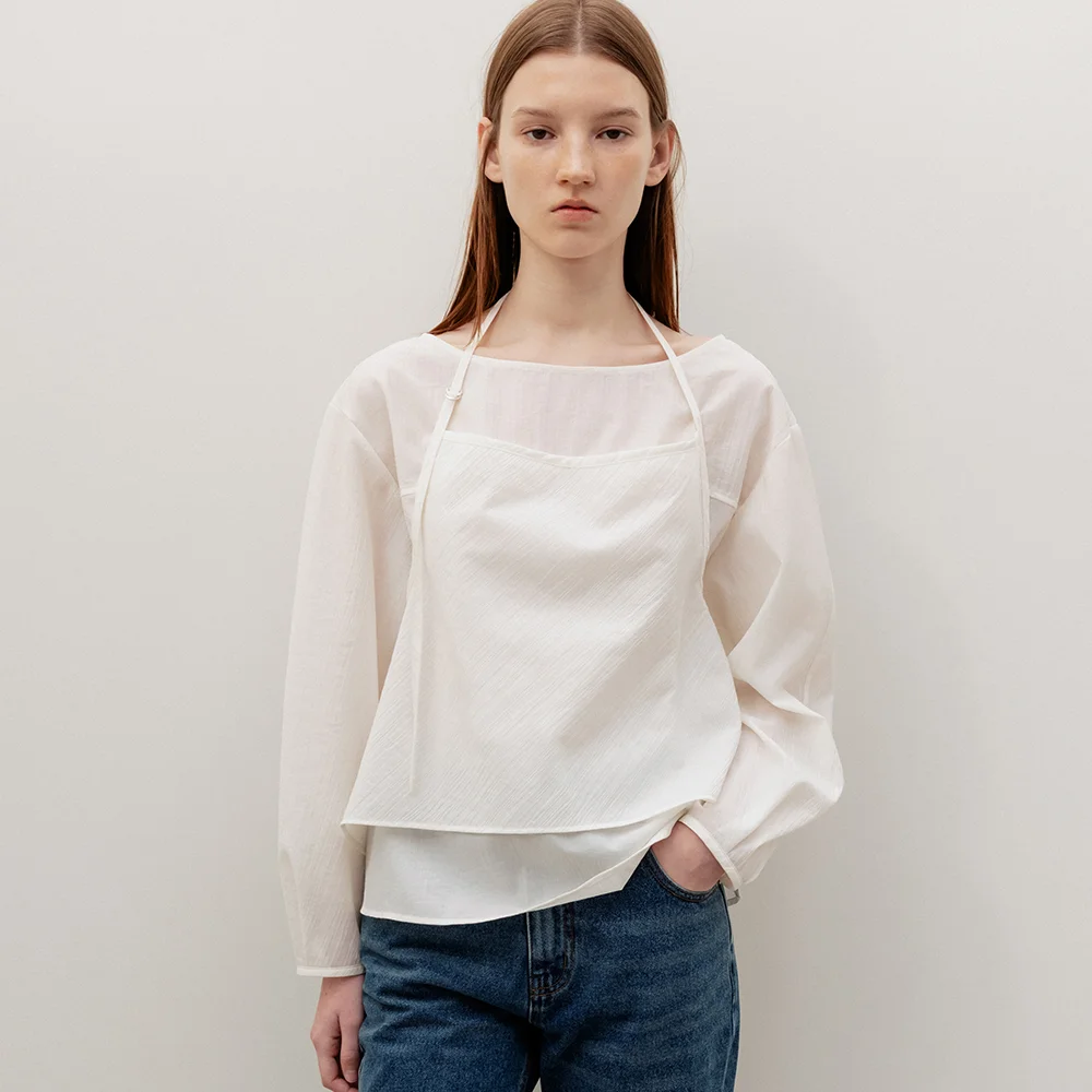 Etole Halter Layered Blouse Cream