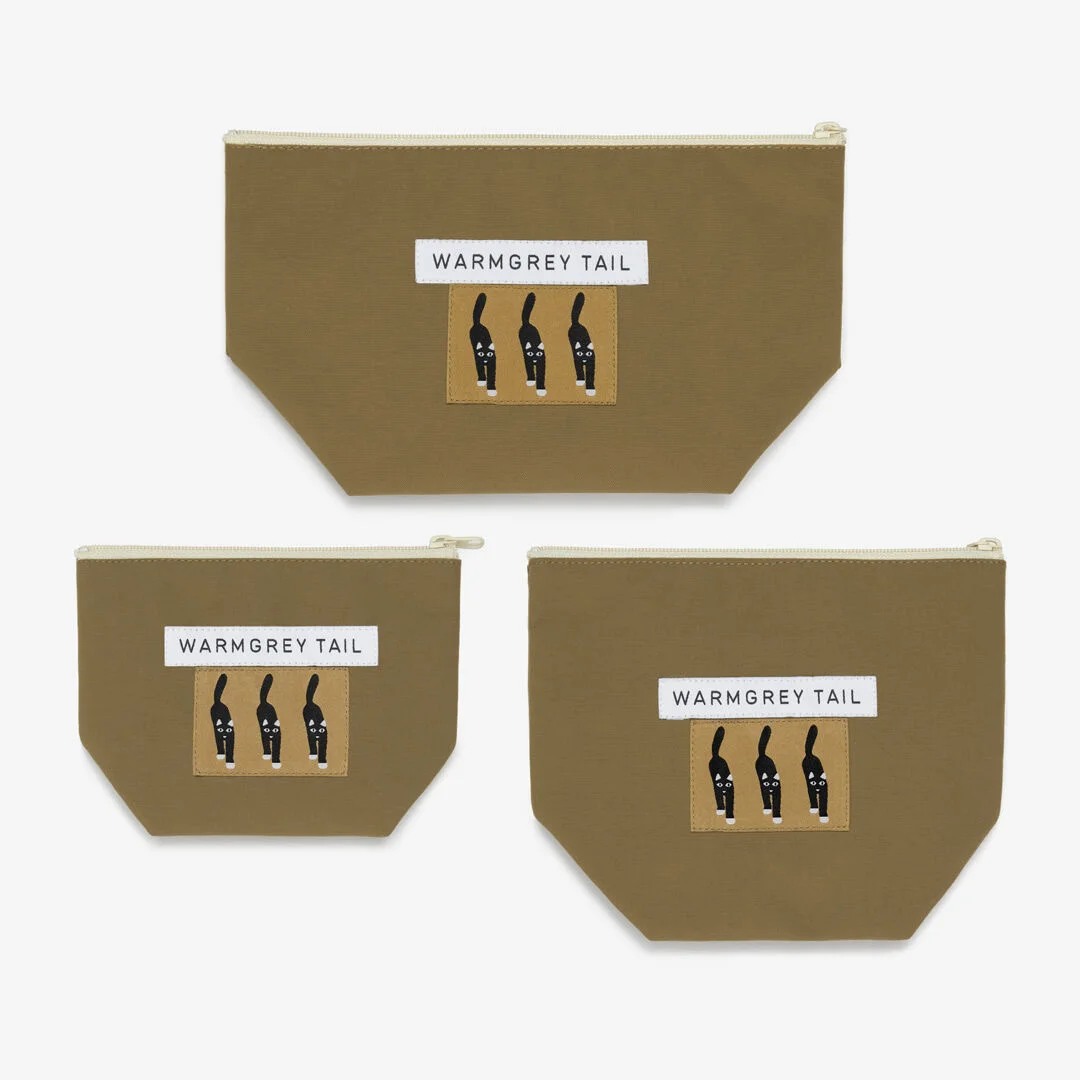 貓 Coming 標籤 Standing 化妝袋 - 駝色 (3size)