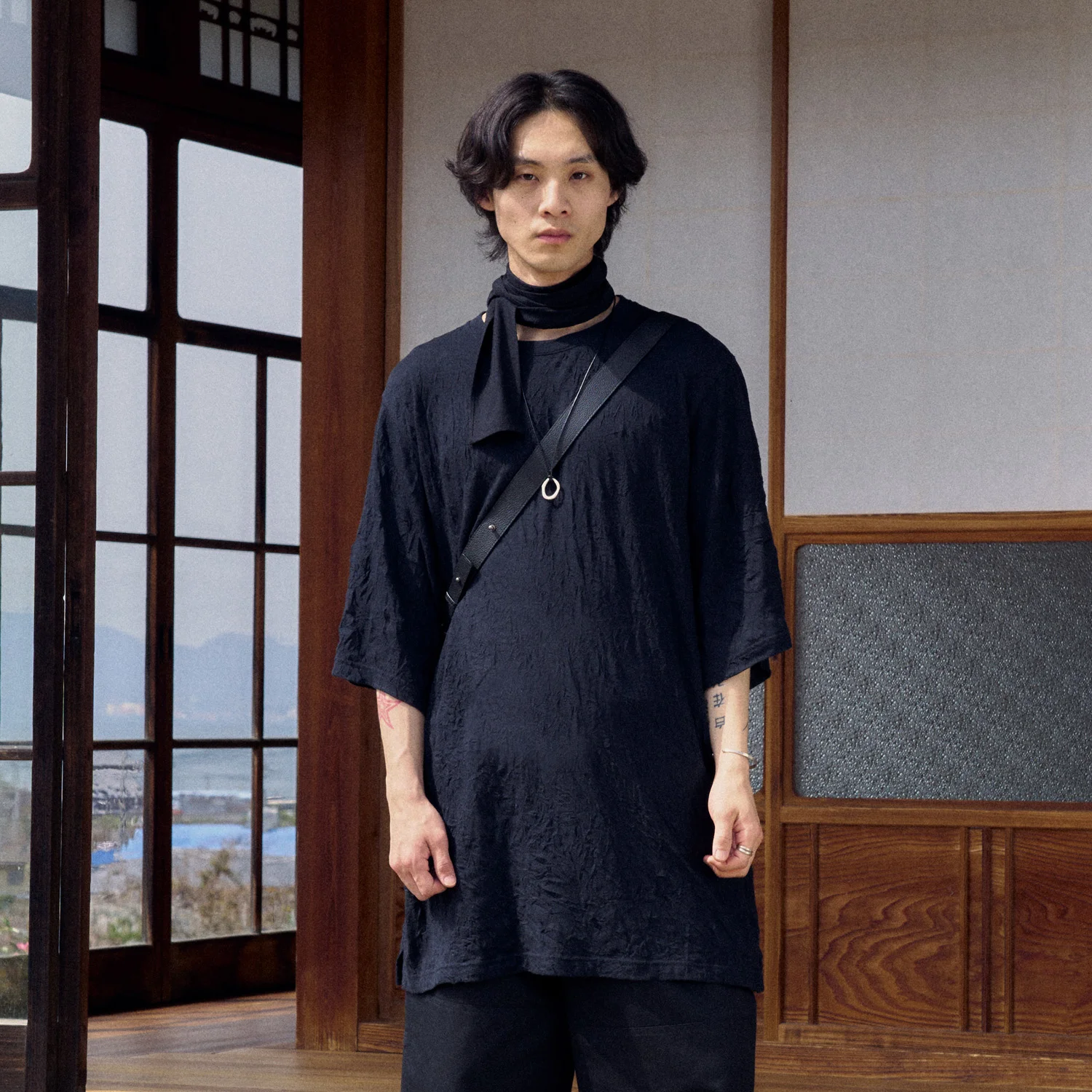 Creased H/S T-shirt - Black