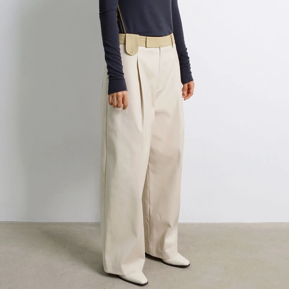 Textured Wide Tuck Pants / Road Beige