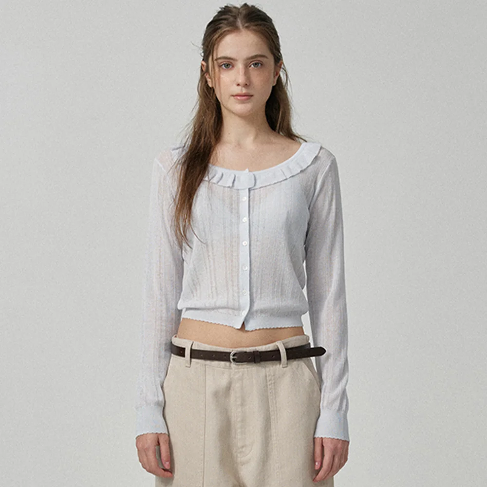 Sia Ruffle Pointelle Cardigan_Light Blue