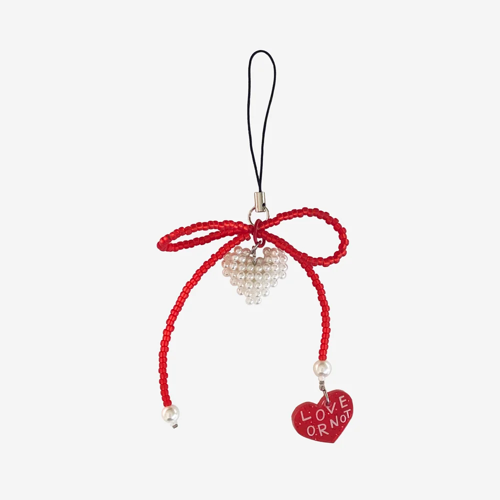 Pearl Love-Red Ribbon Beads Strap/Keyring&Tok