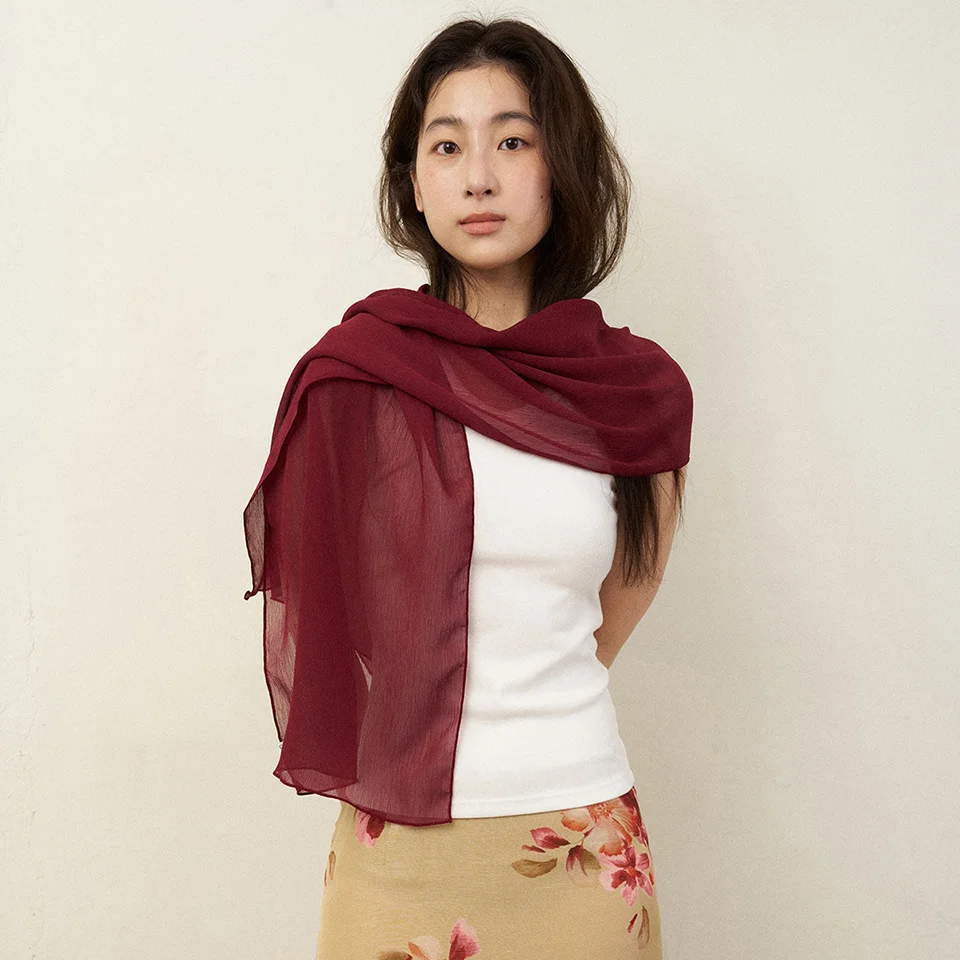 sheer dried long scarf - wine