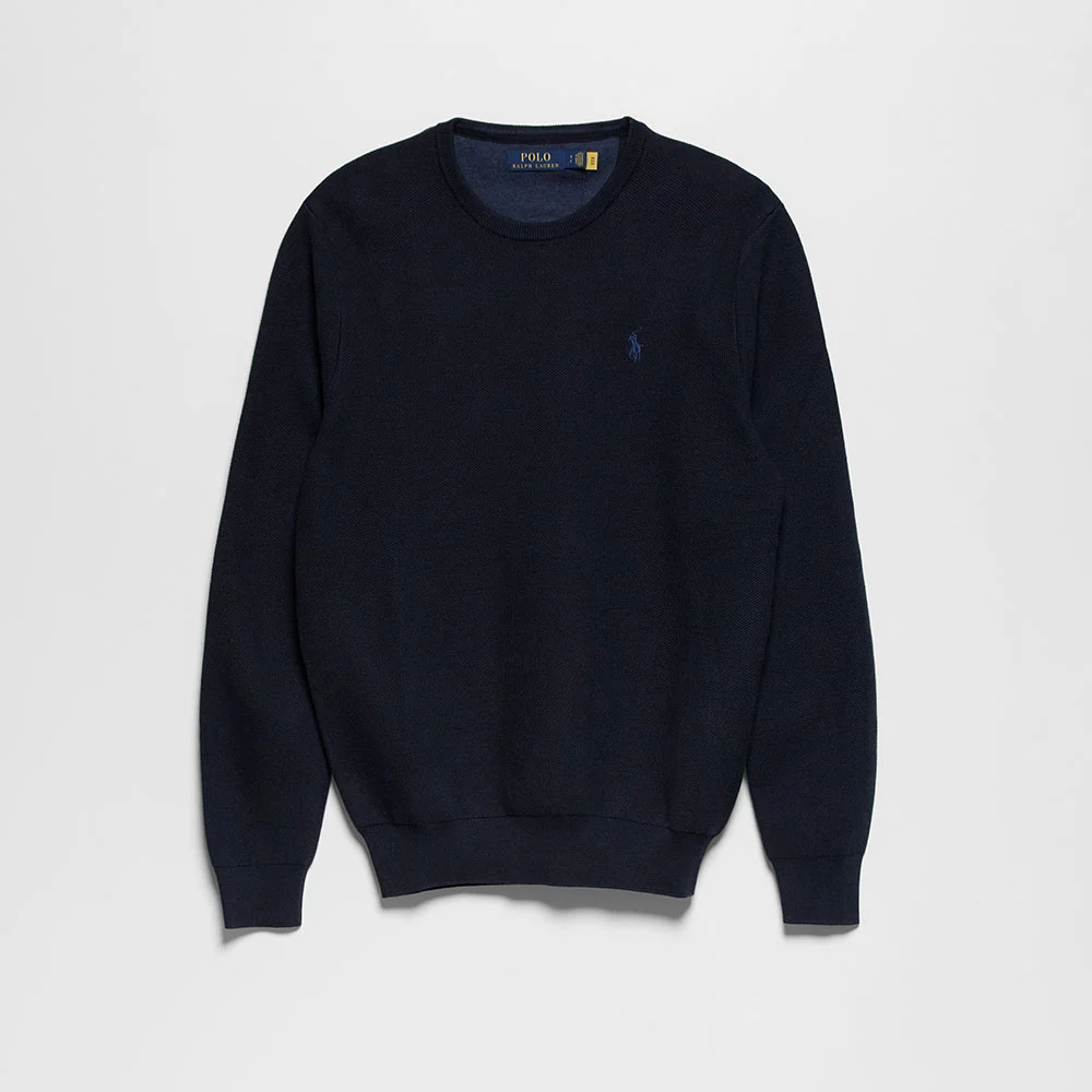 紋理 純棉 圓領 毛衣 (NAVY)