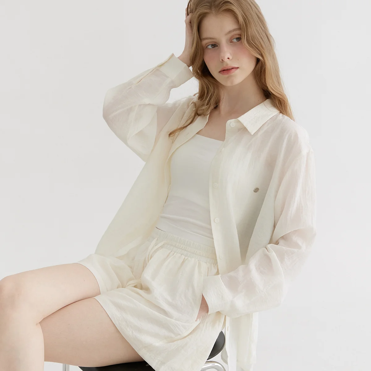 Back Button Shirts Set (cream)
