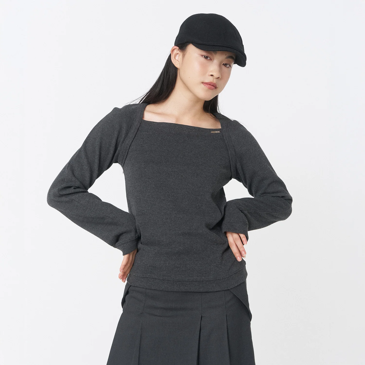 Bolero layered long sleeves CHARCOAL