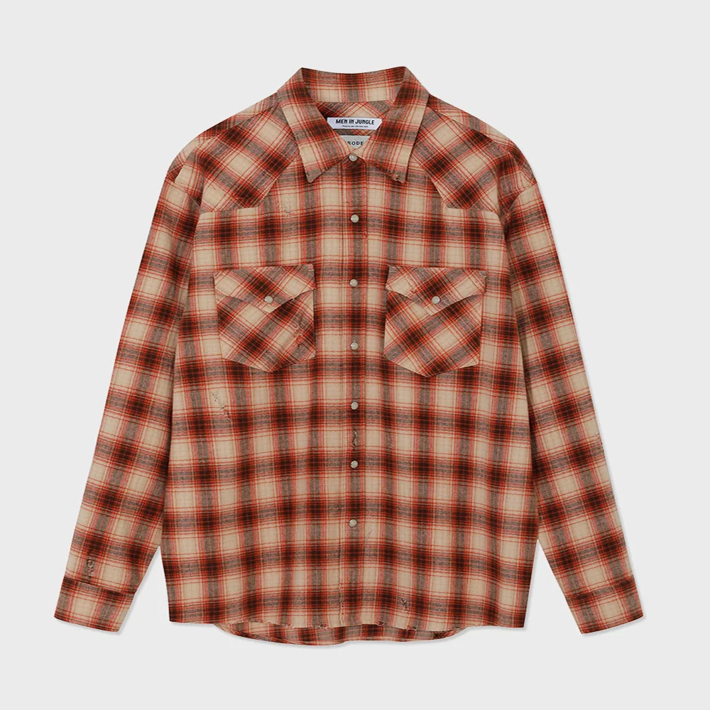 Damaged Western Check Shirt (Orange)