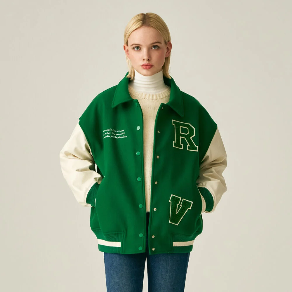 (UNISEX)60100 WOOL VARSITY JACKET_GREEN