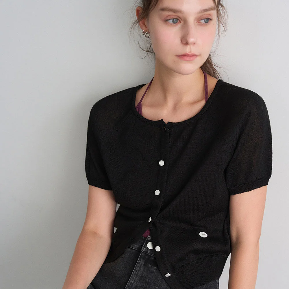 MELUA ROUND KNIT CARDIGAN 4COL_BLACK