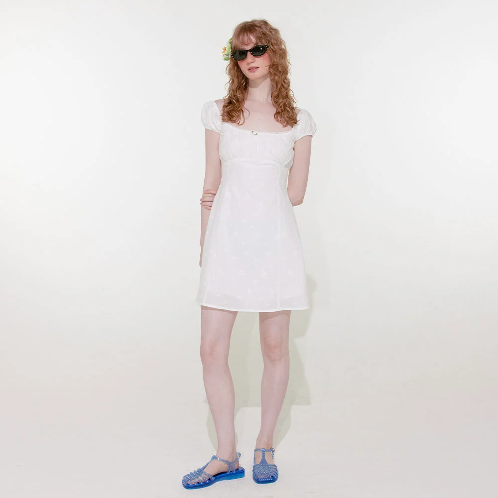 Cream Rose Mini Dress (White)