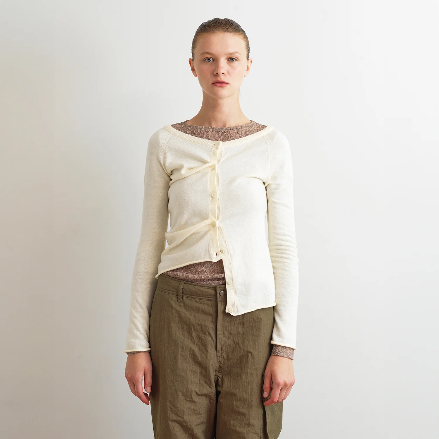 BOAT NECK TWO WAY CARDIGAN - CREAM
