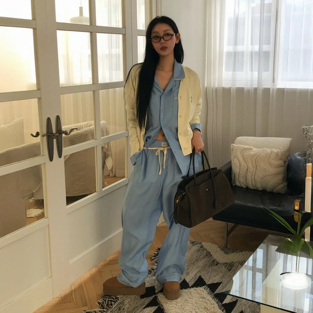 家居服 綁帶款 鬆緊帶 褲子 天藍色 藍色