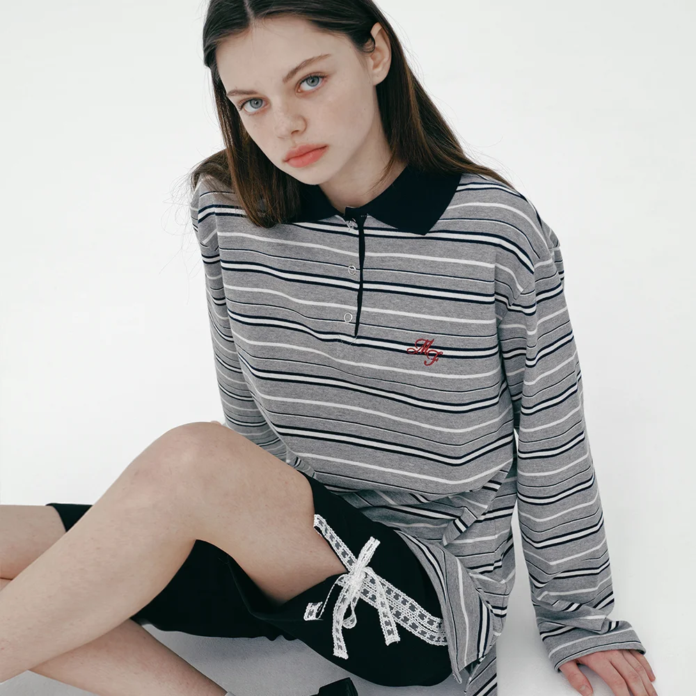 STRIPE PK SHIRT (GREY)