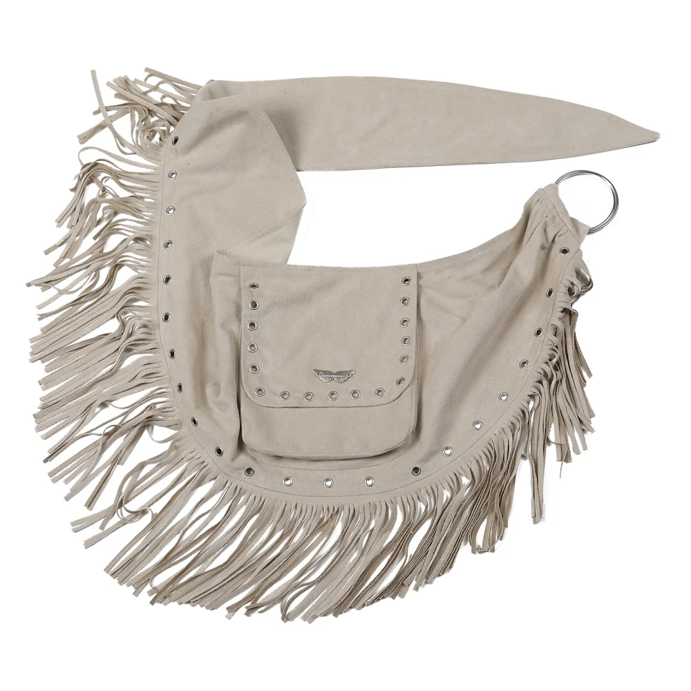 SUEDE FRINGE POCKET WRAP BEIGE