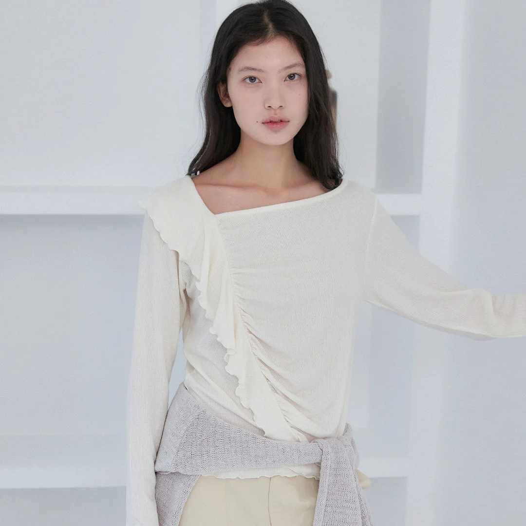 SHIRRING FRILL KNIT T